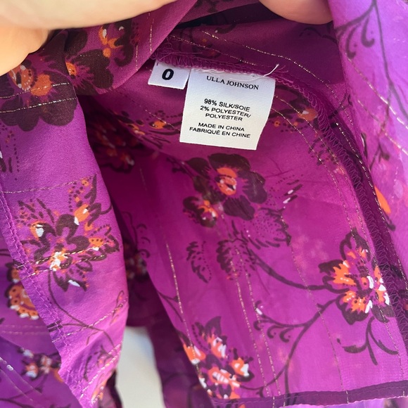 Ulla Johnson Fuchsia Pink Silk Coline Blouse Shirt Cold Shoulder Top Size S - Picture 7 of 8